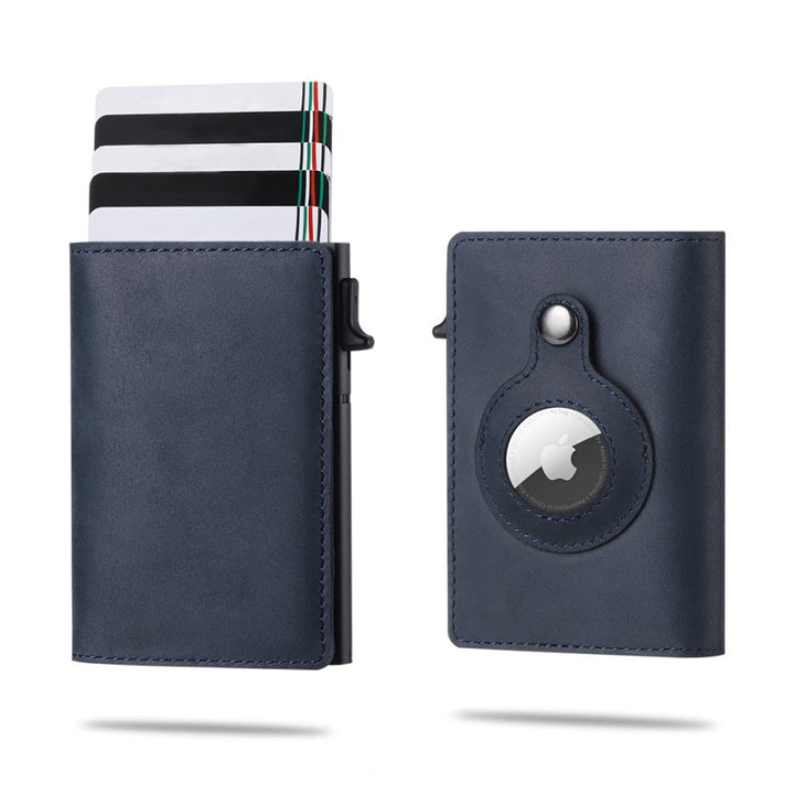 Airtag Wallet Case - Genuine Designer Leather Wallet for Men - 5-6 Pop Up Credit Cards Money Holder, RFID Blocking - Slim, Thin, Trifold Wallet Air Tag Holder - Magnetic Close (Carbon Fiber)