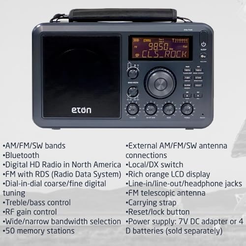 Elite Field Radio with AM/FM, Shortwave, RDS, Bluetooth, Digital Tuning, Treble/Bass Control, 50 Memory Stations, External Antenna, Rich LCD Display, Retro Tabletop Design