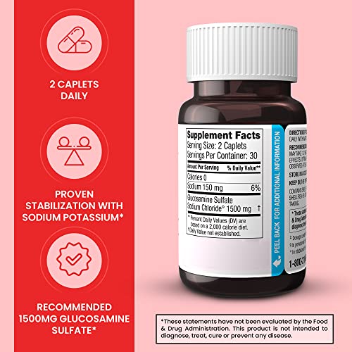 Crystalline Glucosamine Sulfate, 1500 Mg, Joint Supplement Pills for Knee Comfort & Joint Health Support, 1500 Mg, 60 Count