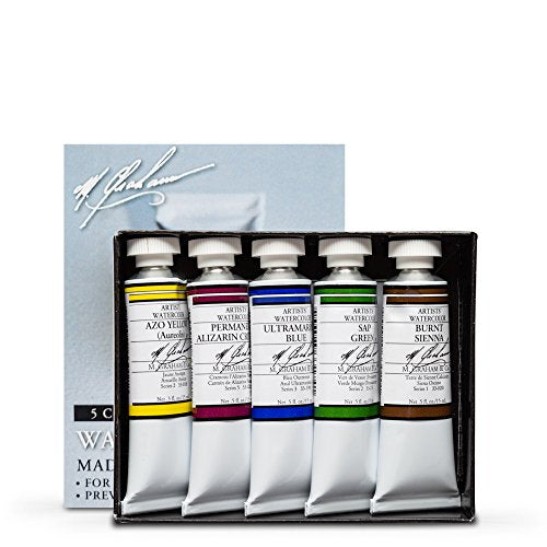 M. Graham &amp; Co. 33-Set 1/2-Ounce Tube Watercolor Paint Basic 5-Color Set