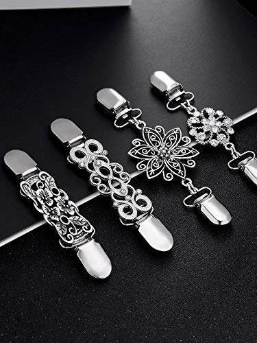 Gejoy 4 Pieces Vintage Sweater Shawl Clip Dresses Cardigan Collar Clip sliver Flower Clip for Women clothing