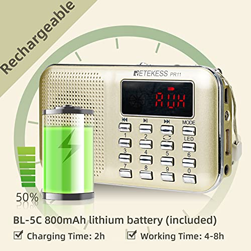 Retekess PR11 AM FM Radio Portable, Rechargeable Transi