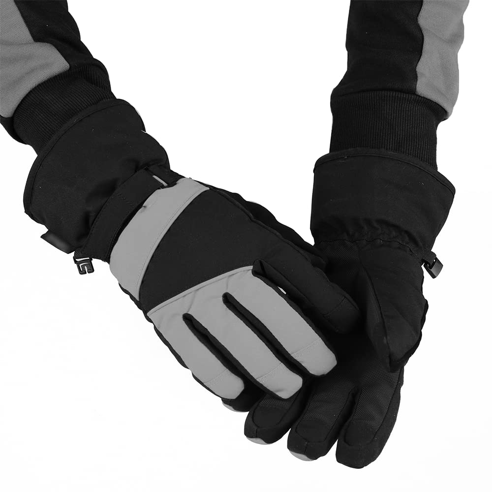 Kids Winter Gloves Windproof Water-Resistant Snow Boys Girls Gloves (Grey/Black, M (8-10 Years))