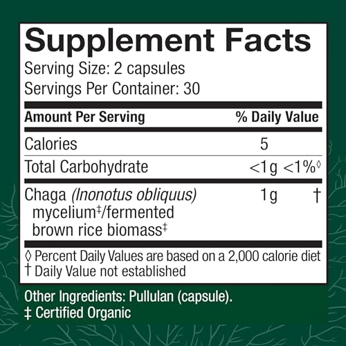 Chaga Capsules - Immune System Support Supplement - Chaga Mushroom Capsules for Antioxidant Activity Support - Dietary Mushroom Supplement - 60 Capsules (30 Servings)*