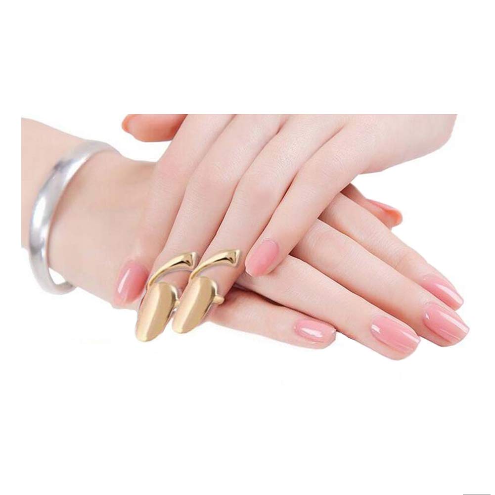 6Pcs Fashion Simple Finger Nail Ring Retro Alloy Fingernails Ring Finger Tip Rings Fingernail Protective Cover Nail Decoration Tool for Women Ladies Girls (Gold)