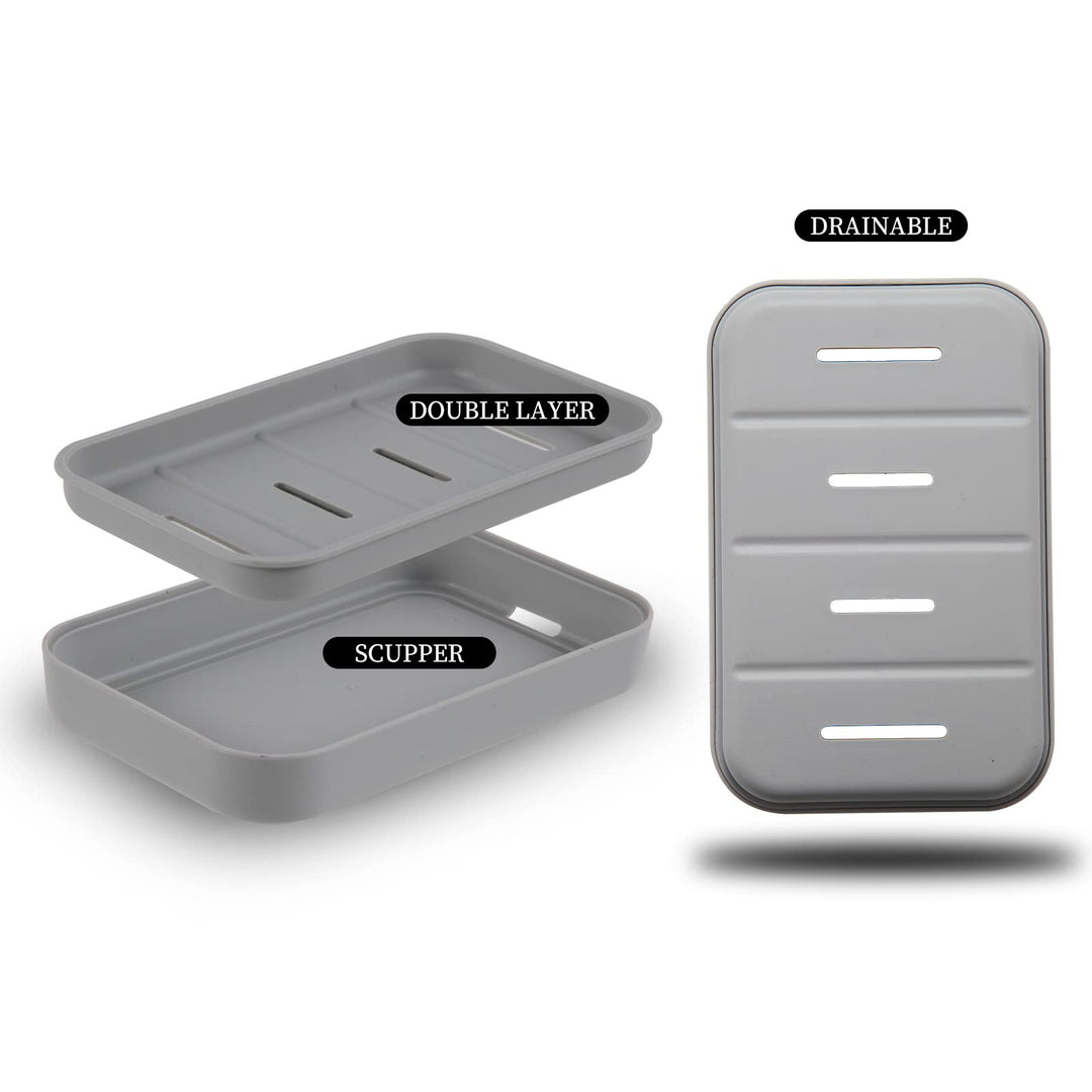 Soap Dish, 2PCS Plastic Soap Holder for Bathroom and Camping Gym Travel, Soap Saver Combination (Removable), Two Simple Double-Layer Bar Soap Holder, Easy to Clean, Drainable