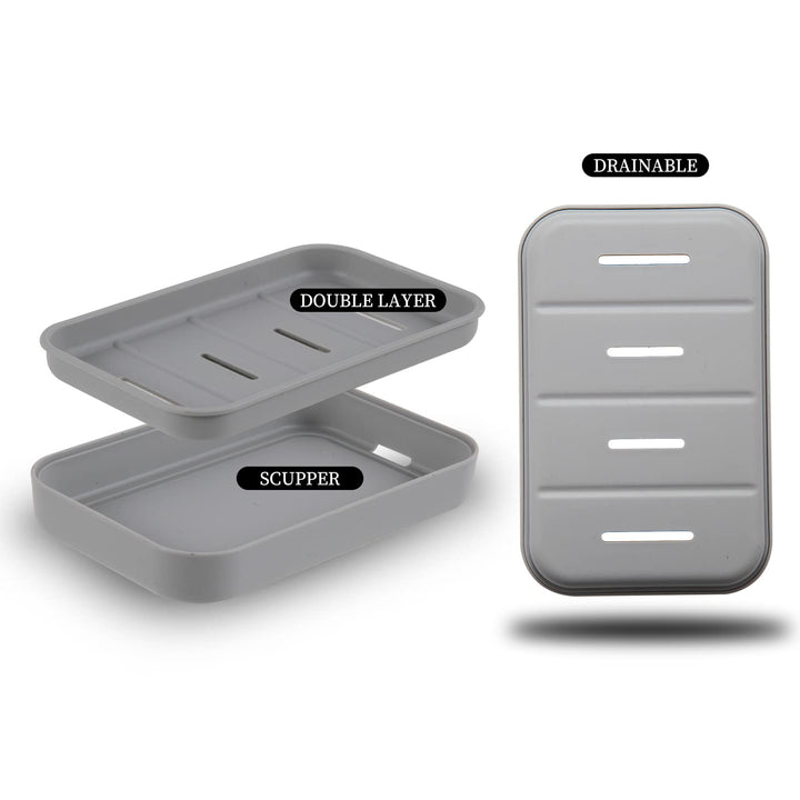 Soap Dish, 2PCS Plastic Soap Holder for Bathroom and Camping Gym Travel, Soap Saver Combination (Removable), Two Simple Double-Layer Bar Soap Holder, Easy to Clean, Drainable