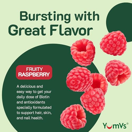 YumVs Teen Multivitamin Gummies with Biotin and Antioxidants - Raspberry Flavor - Hair Skin Nails Support - Vegetarian Kosher Teen Vitamins for Boys and Girls 12-17 - Teen Gummy Vitamins (60 Count)