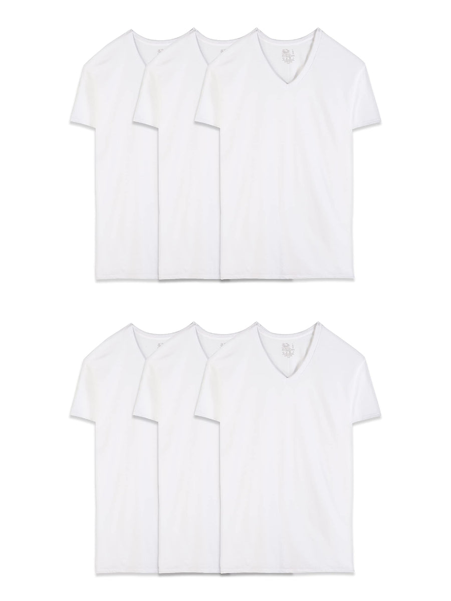 mens Eversoft Cotton Stay Tucked V-neck T-shirt, Regular - White 6 Pack, Medium US