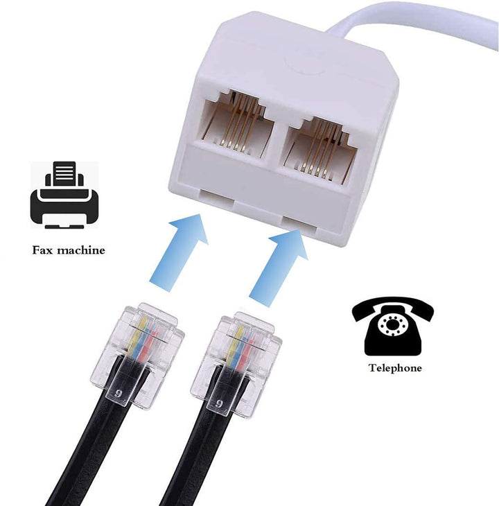 Phone Line Splitter RJ11 Male to Female Two Way Phone Line Splitter Converter RJ11 6P4C Plugs for Telephone, Fax Machine (3 Pack)