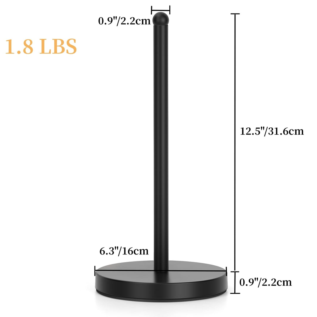 Black Paper Towel Holder Countertop, Heavy Duty Steady Weighted Towel Roll Stand Organizer for Kitchen Bathroom (A076)