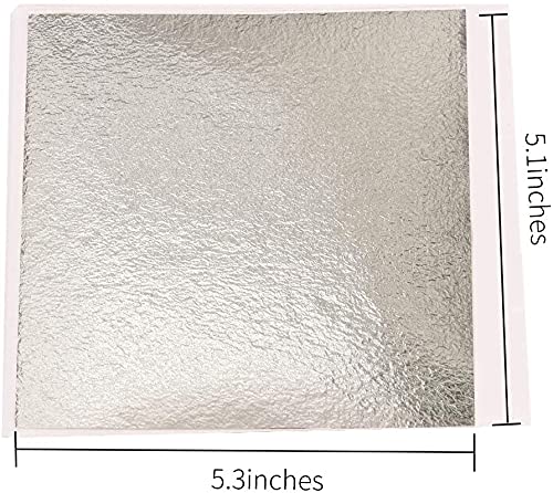 Gold Leaf Sheets, 100 pcs 5.1 x 5.3 Antique Silver Imitation Gold Foil Papers for Gilding Crafts, Furniture Decorations, Arts Project.