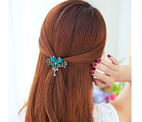 Retro National Style Hair Clip Alloy Water Drill Crab Butterfly Grip Clip Headgear