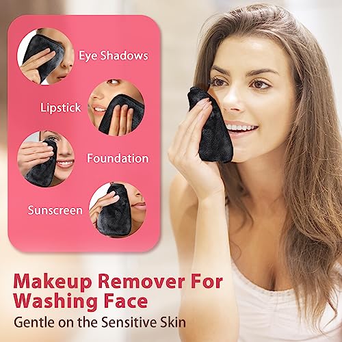 Makeup Remover Cloth, 6 x 6 Makeup Remover Towels Reusable Face Cloth for Washing Face, Makeup Remover Pads Microfiber Face Washcloth with Mesh Bag, 12 Pack, Grey