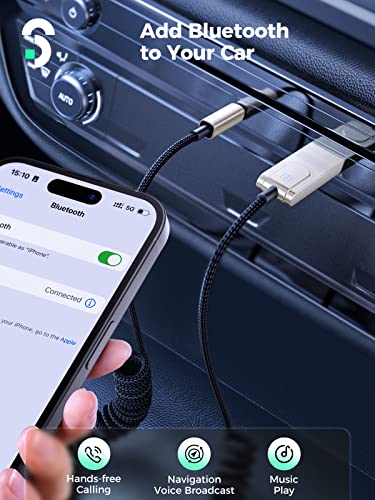 SOOMFON Aux to Bluetooth Receiver for Car Bluetooth 5.1 Adapter 3.5 mm Bluetooth Adapter for Car with Built-in Microphone for Hands-Free Car Kits, Compatible with Car Speakers and Home Audio