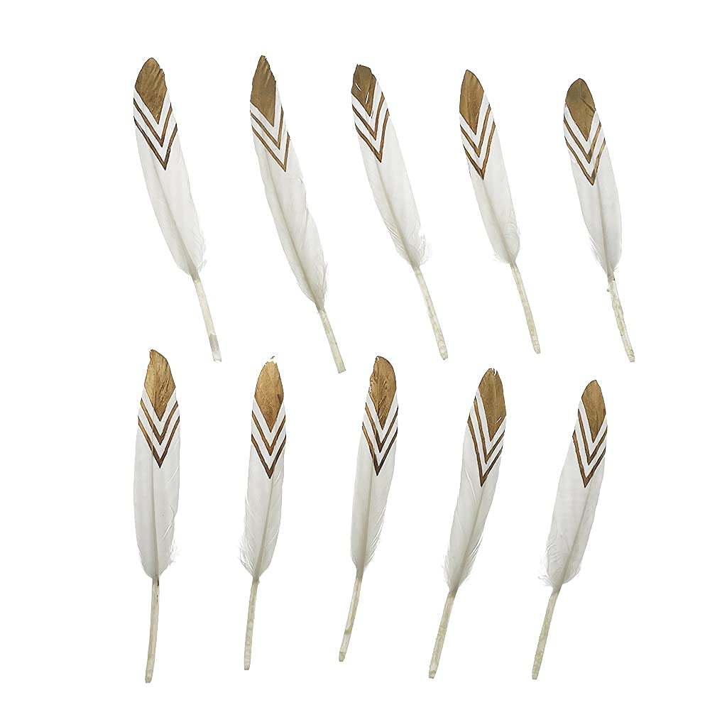 50pcs Natural Goose Feathers 4-6inch for DIY Craft Wedding Home Party Decoration Gold Feather and Gift Box Decorations (White&amp;Gold 1)