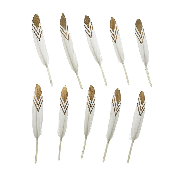 50pcs Natural Goose Feathers 4-6inch for DIY Craft Wedding Home Party Decoration Gold Feather and Gift Box Decorations (White&amp;Gold 1)