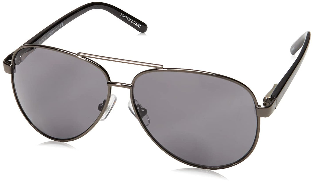 Foster Grant Men's Command Aviator Reading Glasses, Gunmetal/Transparent, 61 mm, +2.00