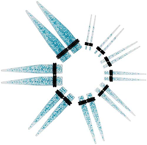 54 units Tapers and Plugs With O Rings Piercings Stretchers Expanders Set With Different Gauges Sizes for Ears Earlobes Stretching in Blue Colors