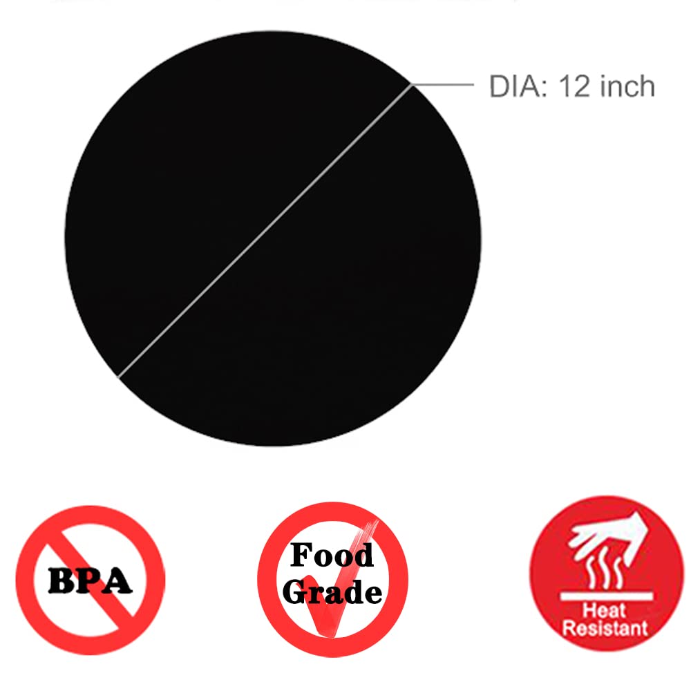 Silicone Microwave Mat 12 Inch, Non Stick Turntable Mat for Kitchen, Multi-Purpose Heat Resistant Oven Mat 2 Pack (Black)