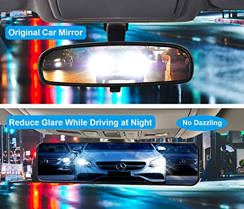 Rear View Mirror, Universal 11.4 Inch Interior Clip On Rearview Mirror, Anti Glare Blue Tint Wide Angle Mirror – Panoramic Car Rear View Mirror – Convex Clip on Mirror for Car