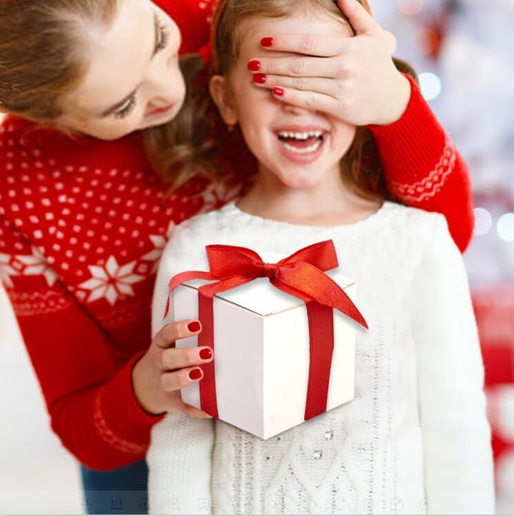 100 Pack White Paper Gift Boxes with Lids, 4 x 4 x 4 Inch Gift Wrapping Box Party Favor Box Goodies Treat Boxes Candy Box for Thanksgiving Day Christmas Wedding, Bridesmaids Proposal, Birthday, Baby Shower