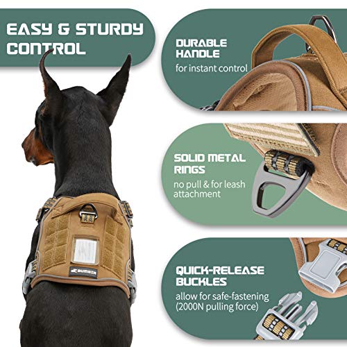 BUMBIN Tactical Dog Harness for Large Dogs No Pull, Famous TIK Tok No Pull, Fit Smart Reflective Pet Walking Harness for Training, Adjustable Dog Vest Harness with Handle Brown L