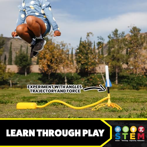 Jr Glow Rocket Launcher for Kids - 4 Glow-in-The-Dark Rockets - Outdoor Fun Toy Gift for Boys &amp; Girls - STEM Soft Foam Blaster Set Soars Up to 100 Feet - Ages 3 &amp; Up