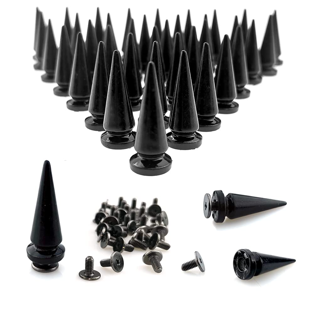 40 Pairs Black Cone Spikes Punk Rivets and Screwback Studs Metal Bullet Spikes Studs for Clothing DIY Leather Craft