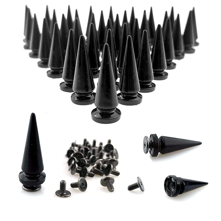 40 Pairs Black Cone Spikes Punk Rivets and Screwback Studs Metal Bullet Spikes Studs for Clothing DIY Leather Craft