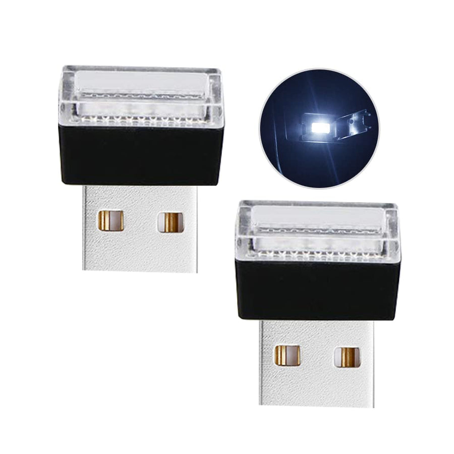 USB LED Atmosphere Lights Mini Car Interior Ambient Lighting Kit-Universal (White, 2 pcs)