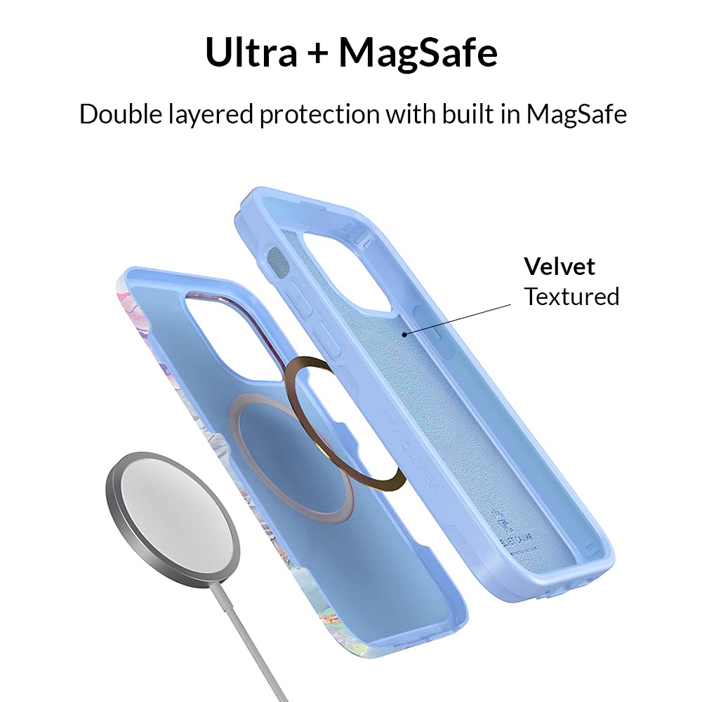 for iPhone 13 Case for Women [10ft Drop Tested] Compatible with MagSafe - Cute Phone Cover - Protective Microfiber Lining (Holographic Blue Marble)