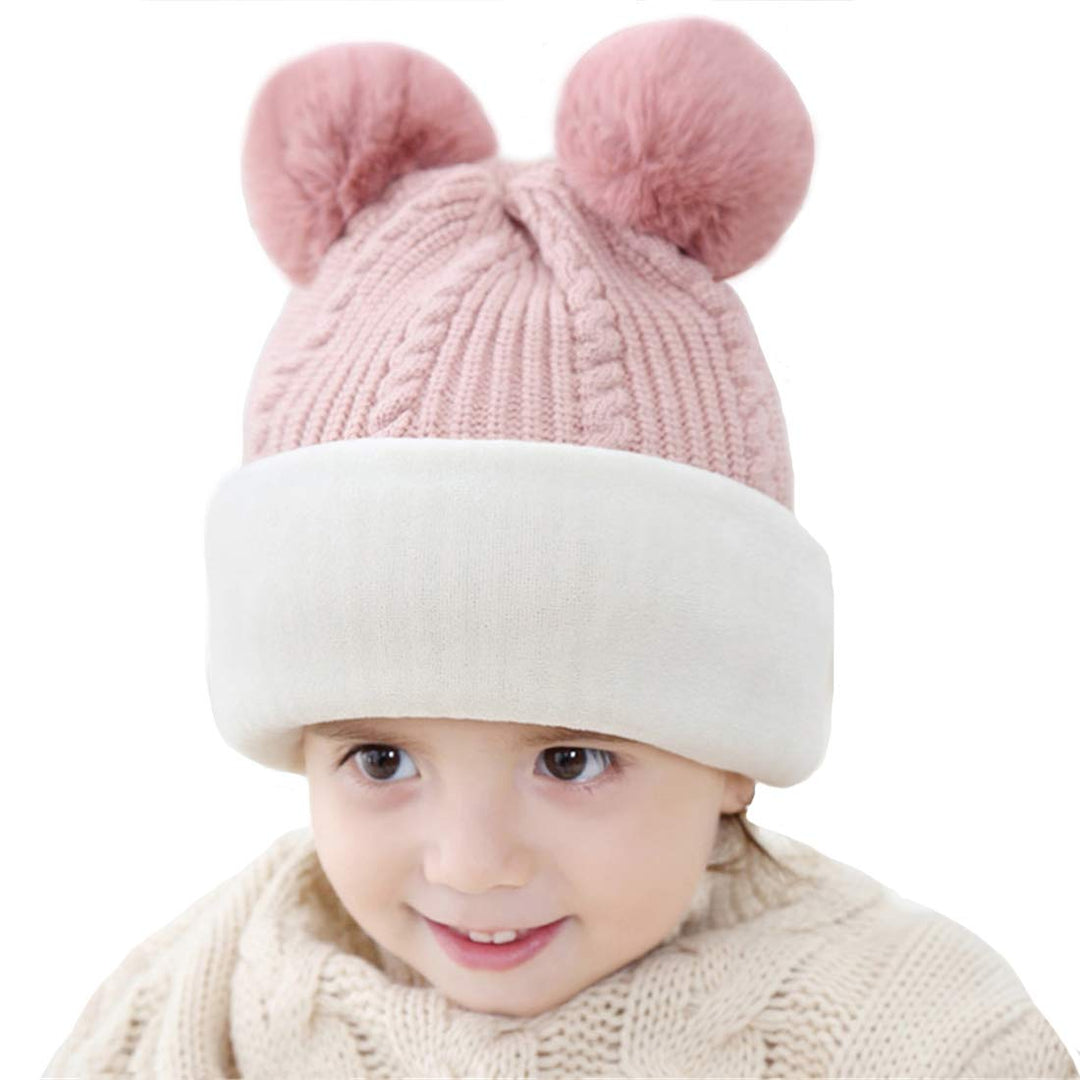 Baby Winter Hat, Toddler Winter Hat, Fleece Lined Girls Boys Infant Winter Hat, Kids Winter Hat Scarf Earflap Hood Skull Caps, 1-4T (Bear Pink)