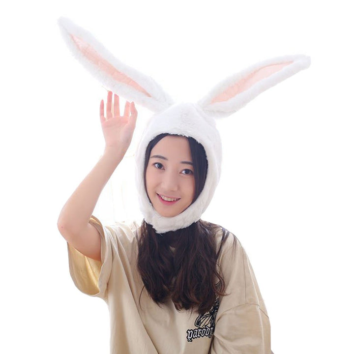 Plush Fun Bunny Ears Hood Women Costume Hats Cosplay Christmas Party Holiday Hat, White
