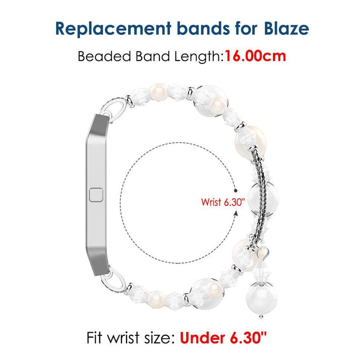Fashion Elastic Band Compatible with Fitbit Blaze Smartwatch Fitness, Small(6.3) Handmade Beaded Jewelry Bracelet Band Strap Replacement for Fit bit Blaze Women, White