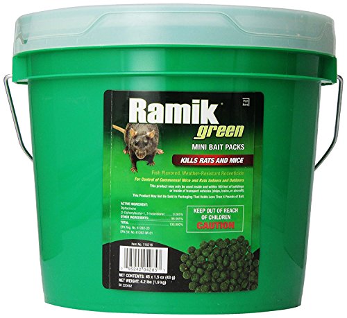 RODENTICIDE 45-Pack Ramik Rat and Mouse Bait Pail, Green, 4.2 LB, (04285)