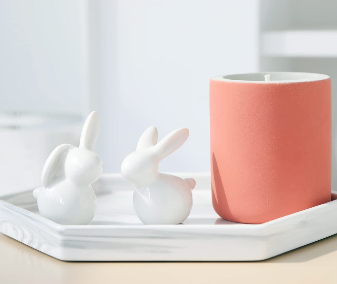 Ceramic Bunny Rabbit Ceramic Bunny Figurine Christmas Decorations Rabbit, Porcelain Modern Art Home Decor, a Set of 2 Rabbit Decor, Easter Bunny Rabbits, Easter Decorations Bunny Decorations for Home