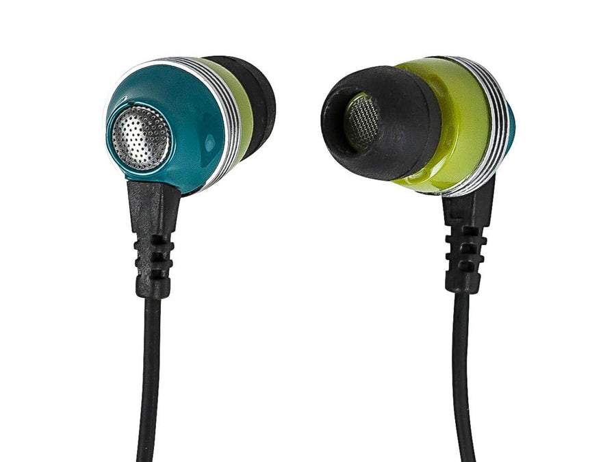 Enhanced Bass Noise Isolating Earbuds Headphones - Green with Built-in Microphone and Play/Pause Control,Blue/Green