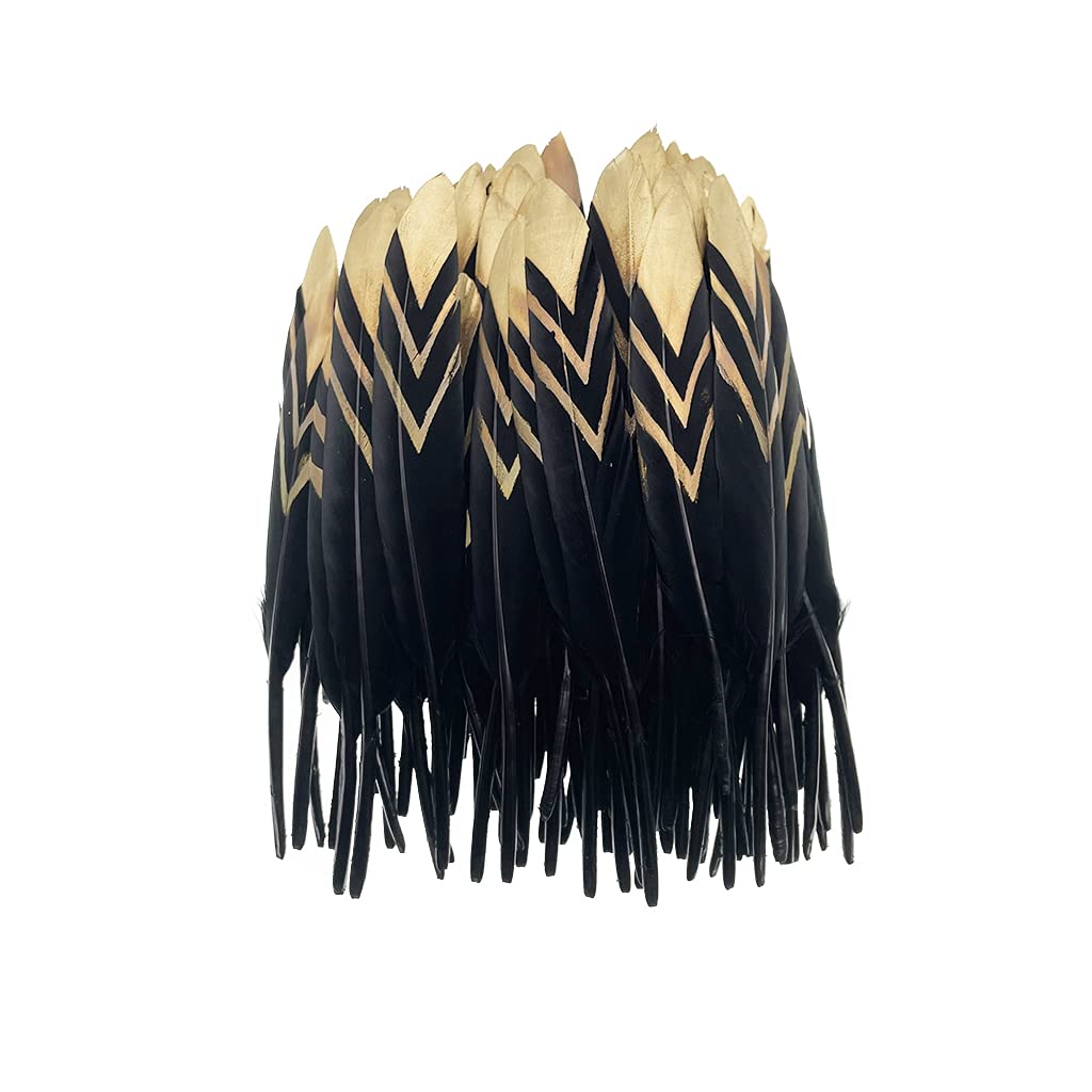 50pcs Natural Goose Feathers 4-6inch for DIY Craft Wedding Home Party Decoration Gold Feather and Gift Box Decorations (Black&amp;gold1)