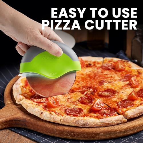 Zulay Handheld Pizza Cutter Wheel - Razor Sharp Stainless Steel Pizza Wheel Cutter With Protective Blade Guard - Round Pizza Cutter With Cover &amp; Slip Resistant Handle Slices Pizza With Ease
