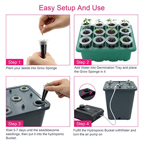 4 Hydroponic Buckets Kit for Plants, Hydroponics Growing System for Herbs/Tomato/Vegetables, DWC System with Air Pump &amp; Germination Tray (Complete Indoor Hydroponic Gardening Supplies)