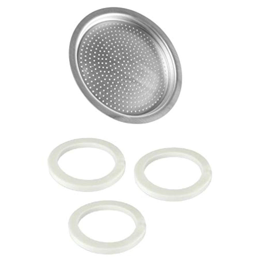 2.5 (64mm) Espresso Filter and Gasket Seals Compatible with Bialetti 6 Cup Aluminum Espresso Makers