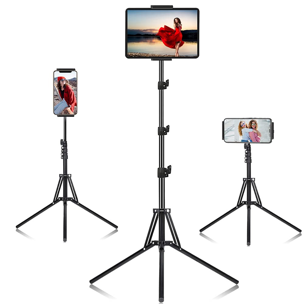 Tripod Floor Stand, with 65 inch Height Adjustable Stand Holder &amp; 360° Rotating iPad Tripod Mount for iPad Pro, iPhone, Kindle, and All 4.5-12.9 Inch Tablets