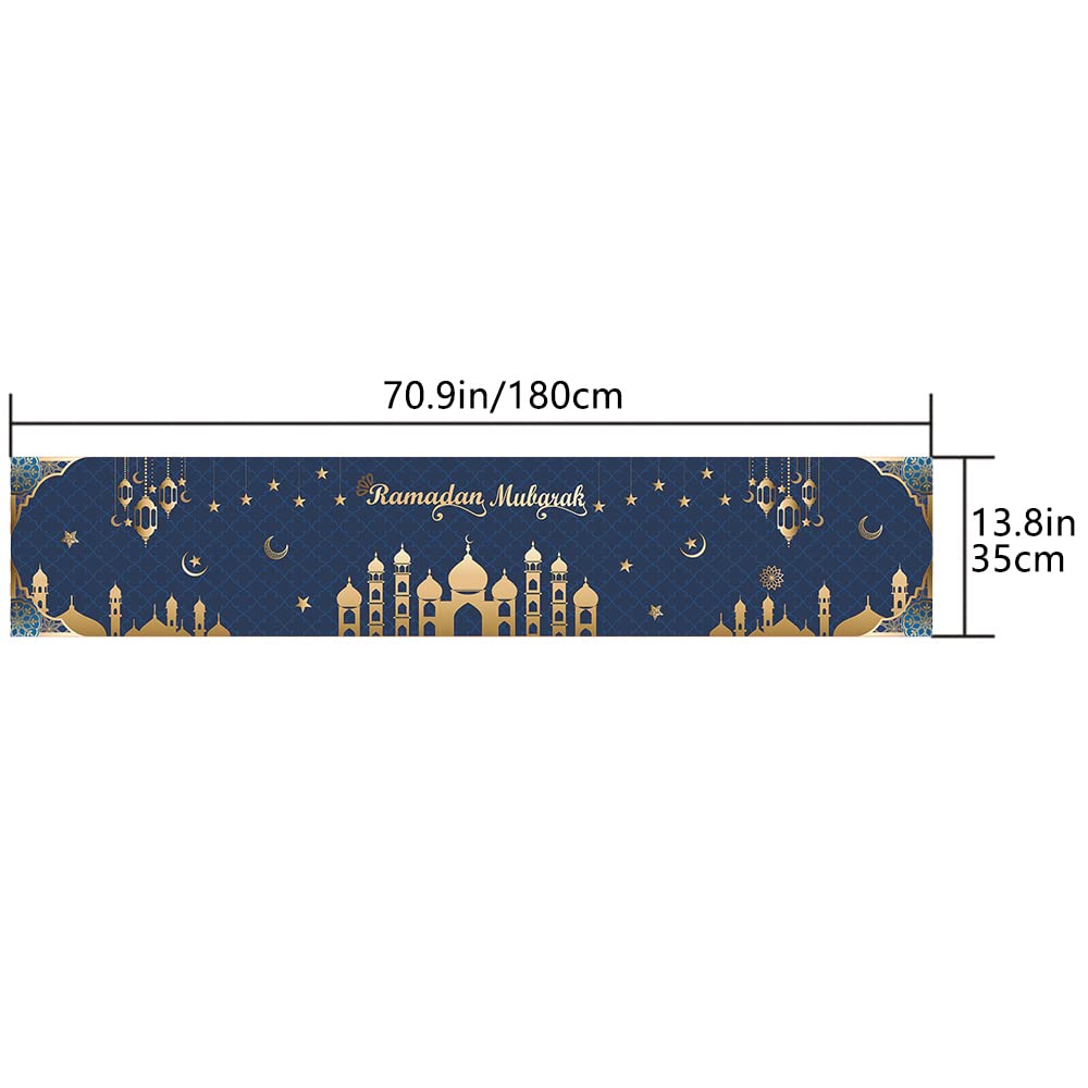 Ramadan Mubarak Table Runner Table Decorations - Ramadan Mosque Lantern Islamic Happy Ramadan Mubarak 2024 Party Supplies Decorations, 13.8x71 inches