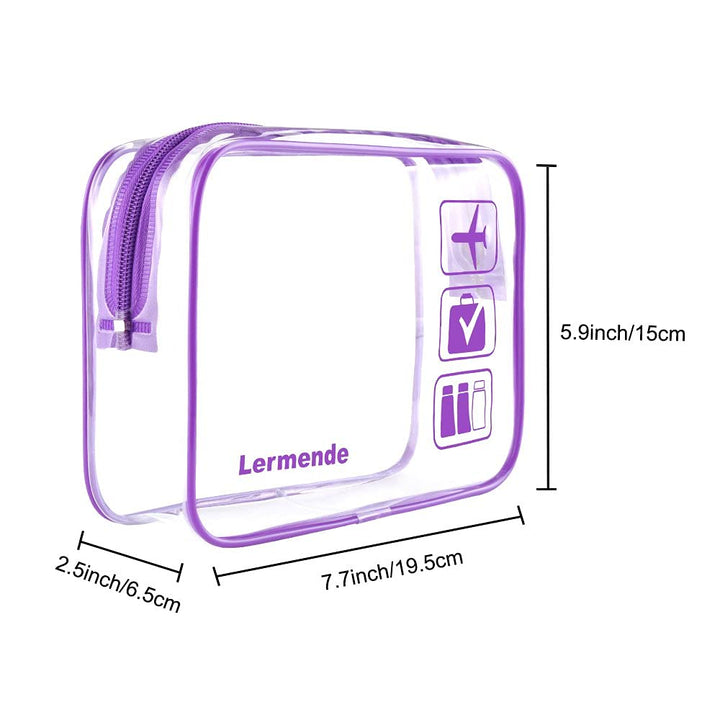 2pcs/pack Clear Toiletry Bag TSA Approved Travel Carry On Airport Airline Compliant Bag Quart Sized 3-1-1 Kit Luggage Pouch (Purple)