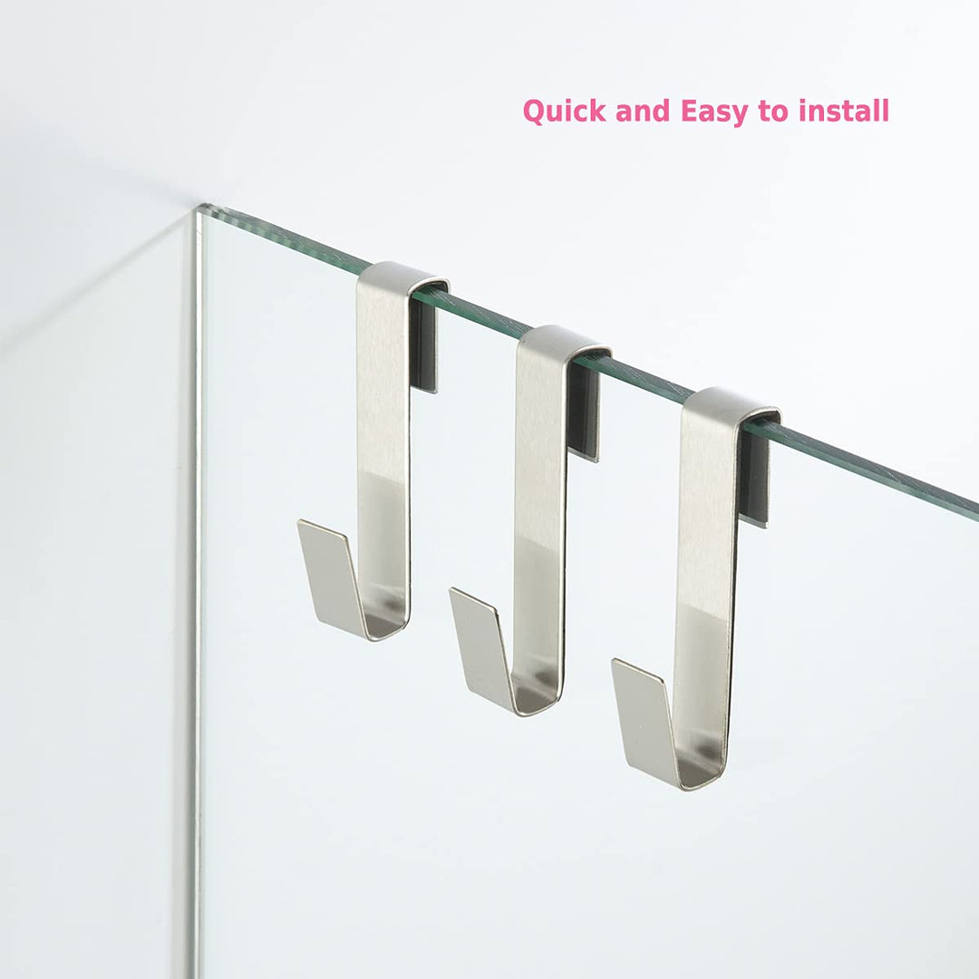 Towel Hook, Over Glass Door Hook for Bathroom, Suit for Frameless Glass Shower Door 0.39 (10 mm) Stainless Steel Brushed, 3 Pack