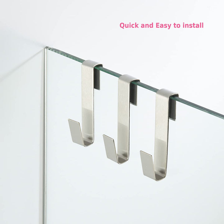 Towel Hook, Over Glass Door Hook for Bathroom, Suit for Frameless Glass Shower Door 0.39 (10 mm) Stainless Steel Brushed, 3 Pack