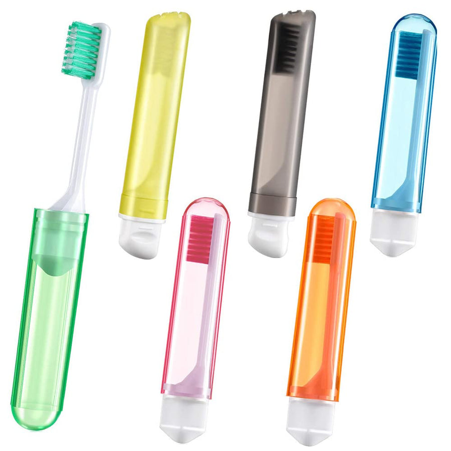 Qtopun 6 Packs Travel Toothbrushes with Cover, 4 Packs 
