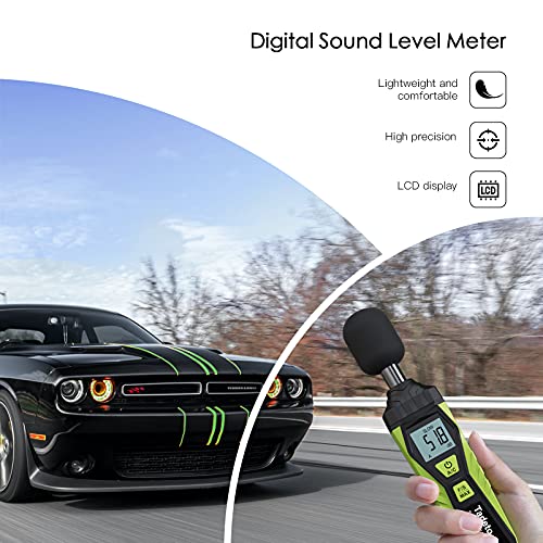 Decibel Meter, Digital Sound Level Meter Portable SPL Meter 30dB to 130dB MAX Data Hold with LCD Display Backlight A/C Weighted for Home Factories