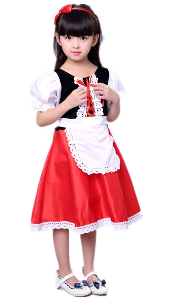 Little Red Riding Hood Dress Christmas Cosplay Costumes for Girls with Cloak,Headband,Bag 12-13 Years(160cm)